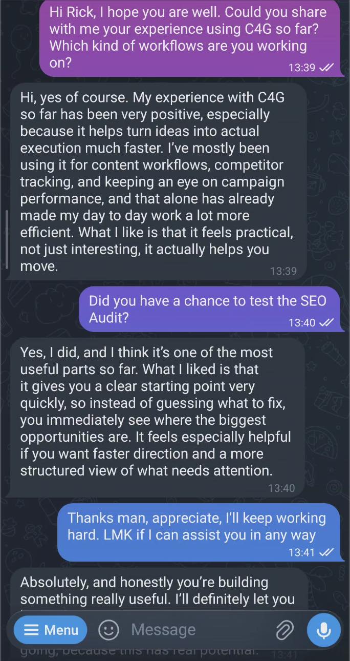 Telegram testimonial 1