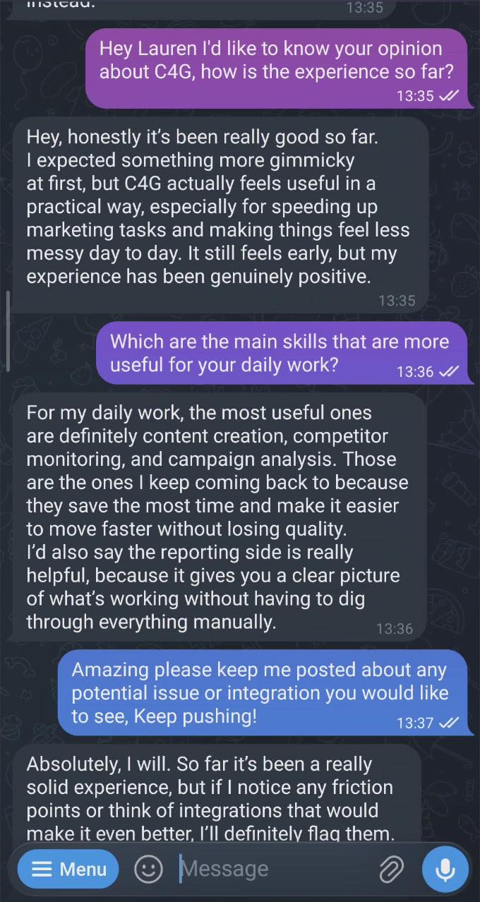 Telegram testimonial 2